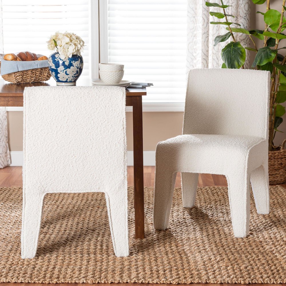 Helios Boucle Dining Chair Set of 2 - Modern Armless Upholstered Accent Chair