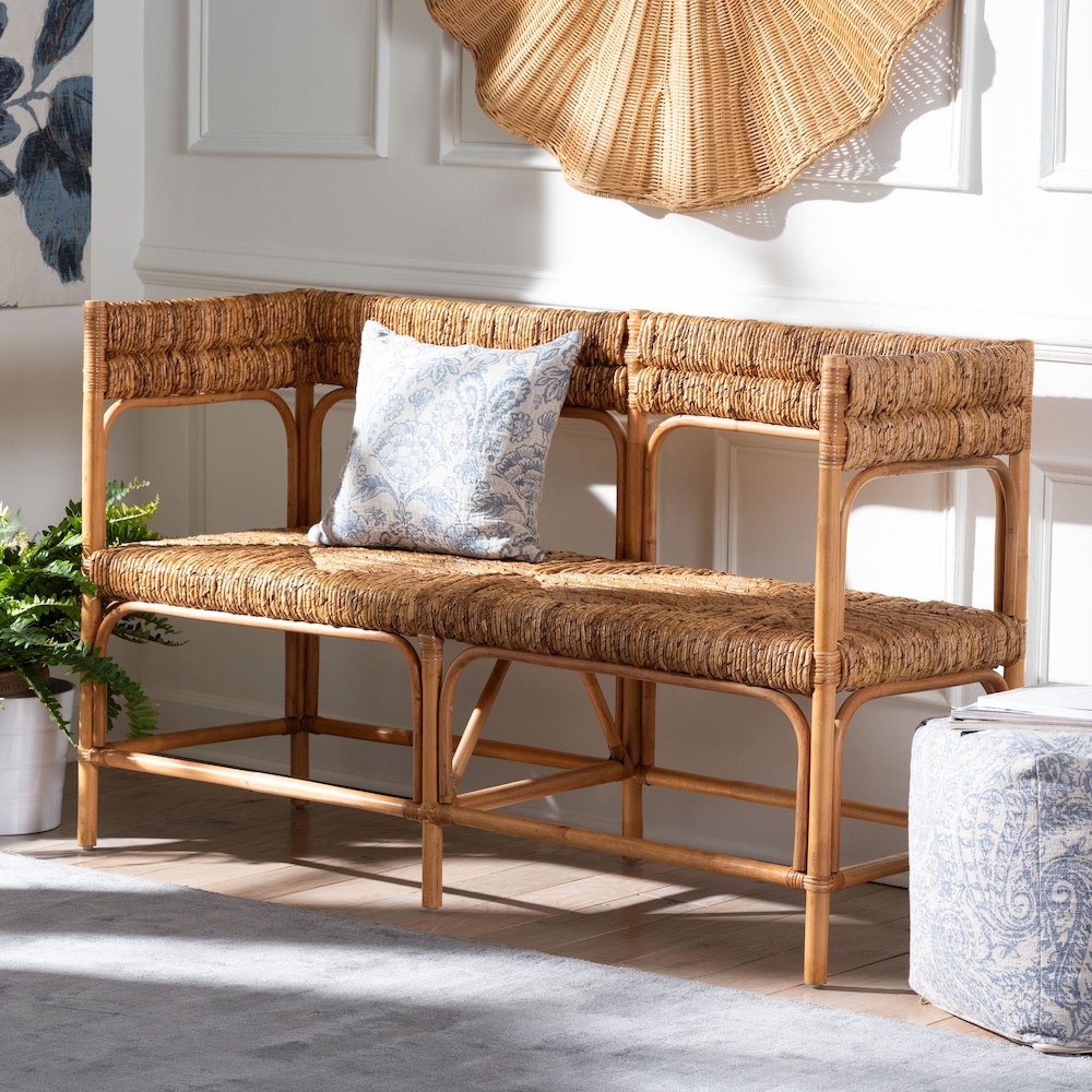 Adisa Natural Rattan Bench - Handcrafted Banquette