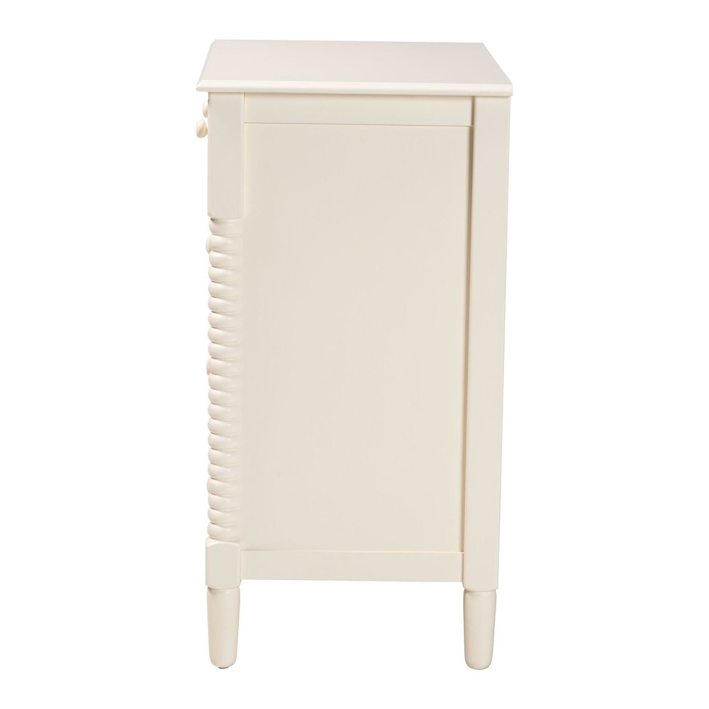 Braith Farmhouse Ivory Spindle Wood 5-Drawer Chest