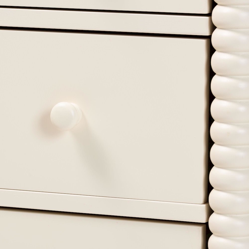 Braith Farmhouse Ivory Spindle Wood 5-Drawer Chest