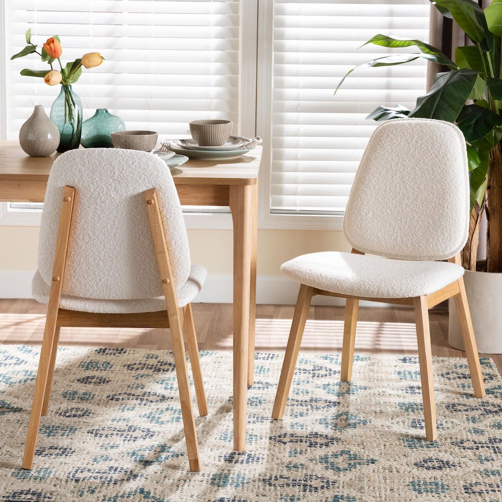 Hudson Boucle Upholstered Dining Chair Set of 2- Mid-Century Modern Side Chair