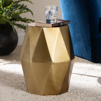 Salman Geometric Bronze Metal Accent Table - Faceted Modern Side Table