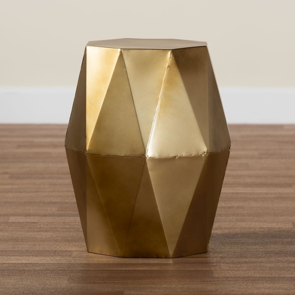 Salman Geometric Bronze Metal Accent Table - Faceted Modern Side Table