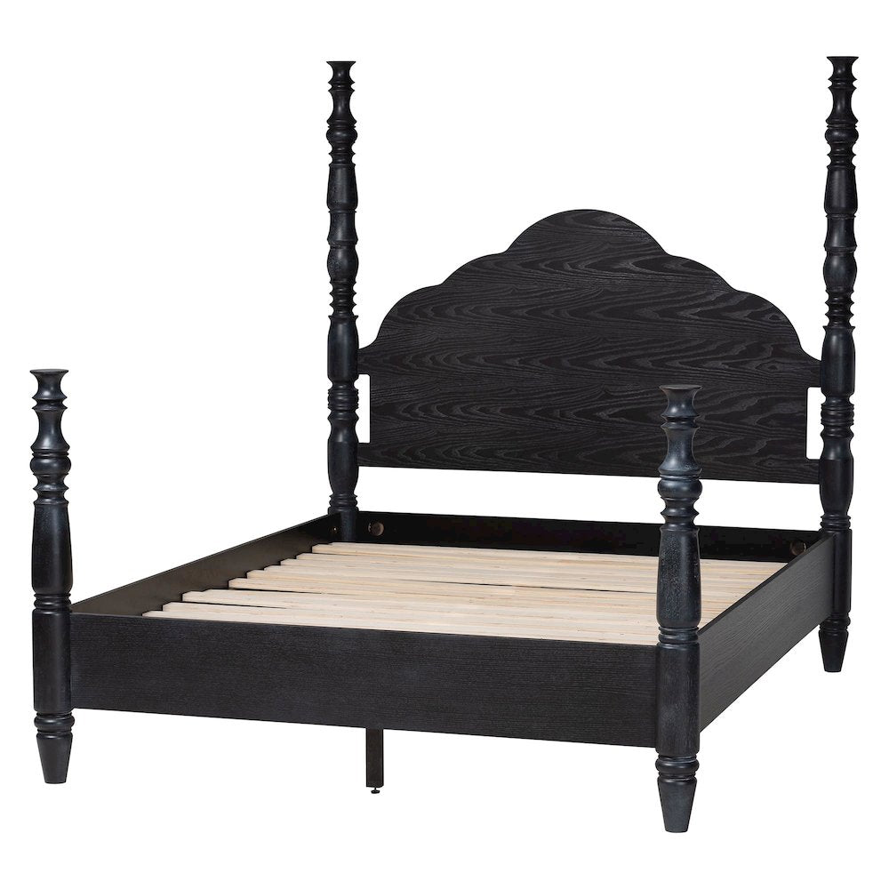 Four-Poster Platform Bed - Sculpted Post Bed Frame, Black, Queen
