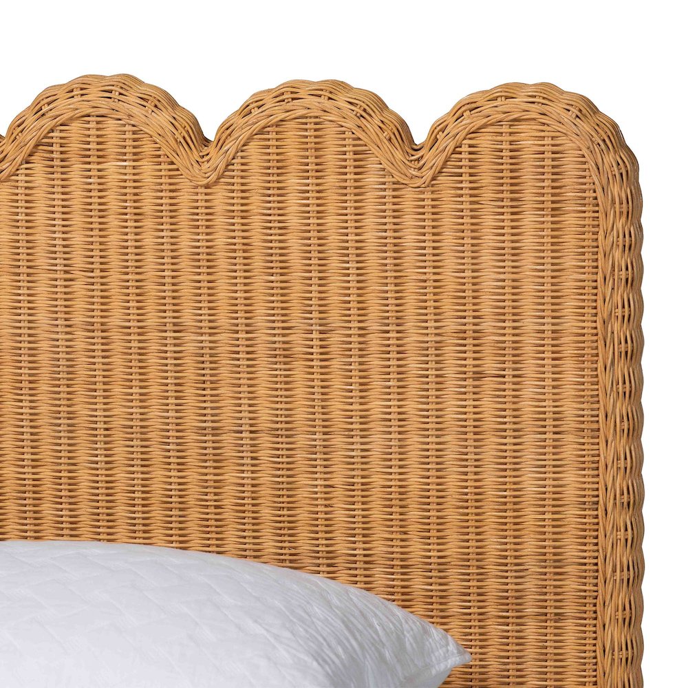 Scalloped Rattan Bed Frame - Handwoven Wicker Headboard and Footboard, Queen