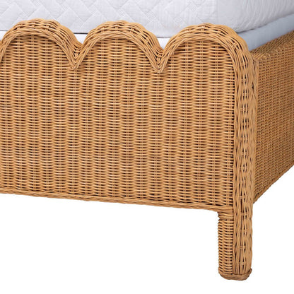 Scalloped Rattan Bed Frame - Handwoven Wicker Headboard and Footboard, Queen