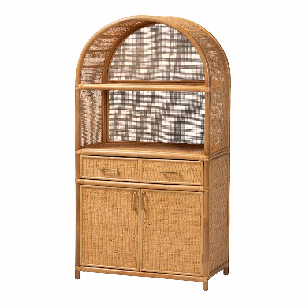 Mairen Arched Natural Rattan Storage Cabinet -  Handwoven Pole Rattan Hutch