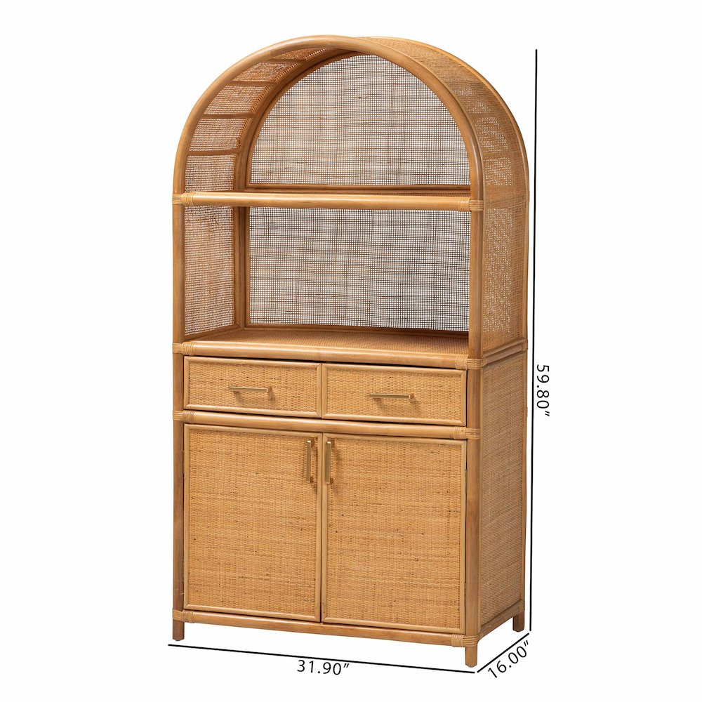 Mairen Arched Natural Rattan Storage Cabinet -  Handwoven Pole Rattan Hutch