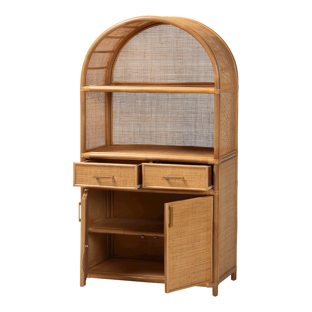 Mairen Arched Natural Rattan Storage Cabinet -  Handwoven Pole Rattan Hutch
