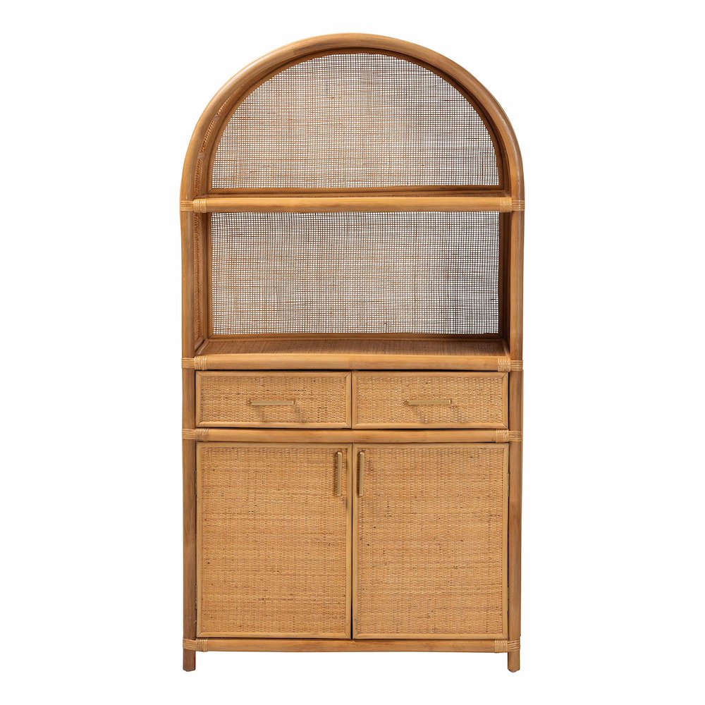 Mairen Arched Natural Rattan Storage Cabinet -  Handwoven Pole Rattan Hutch