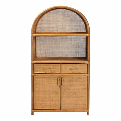 Mairen Arched Natural Rattan Storage Cabinet -  Handwoven Pole Rattan Hutch