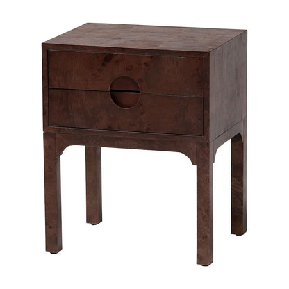 Kayla Real Burl Wood Nightstand in Dark Walnut Brown - Modern Bedside Table