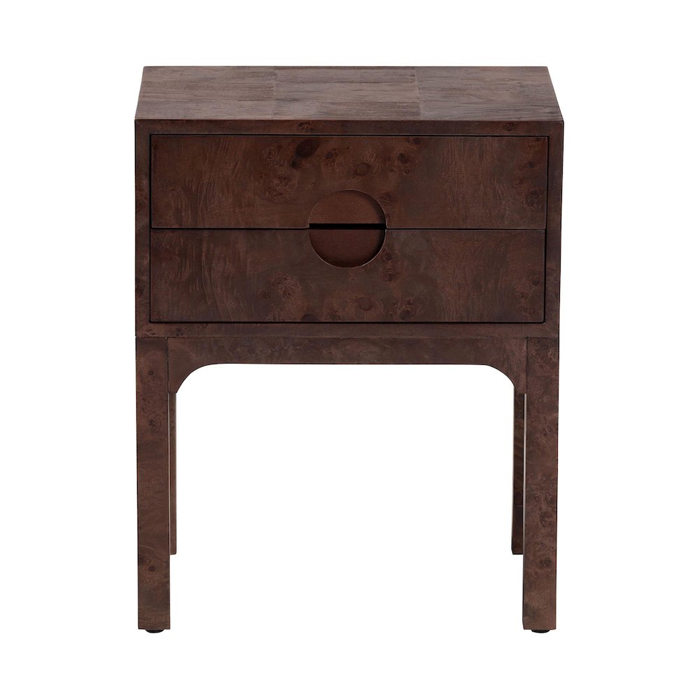 Kayla Real Burl Wood Nightstand in Dark Walnut Brown - Modern Bedside Table