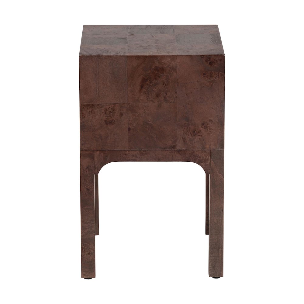 Kayla Real Burl Wood Nightstand in Dark Walnut Brown - Modern Bedside Table