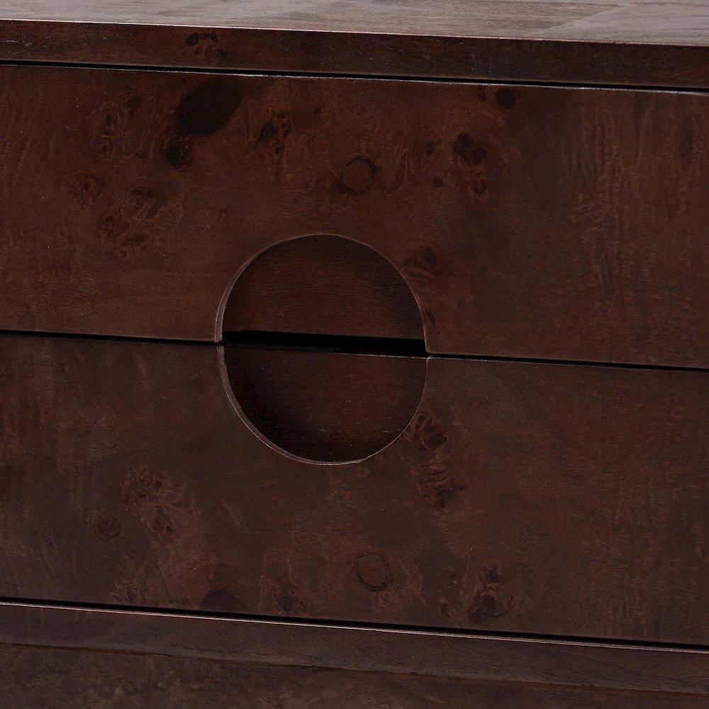 Kayla Real Burl Wood Nightstand in Dark Walnut Brown - Modern Bedside Table