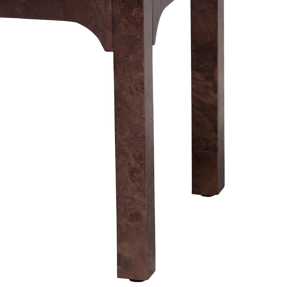 Kayla Real Burl Wood Nightstand in Dark Walnut Brown - Modern Bedside Table