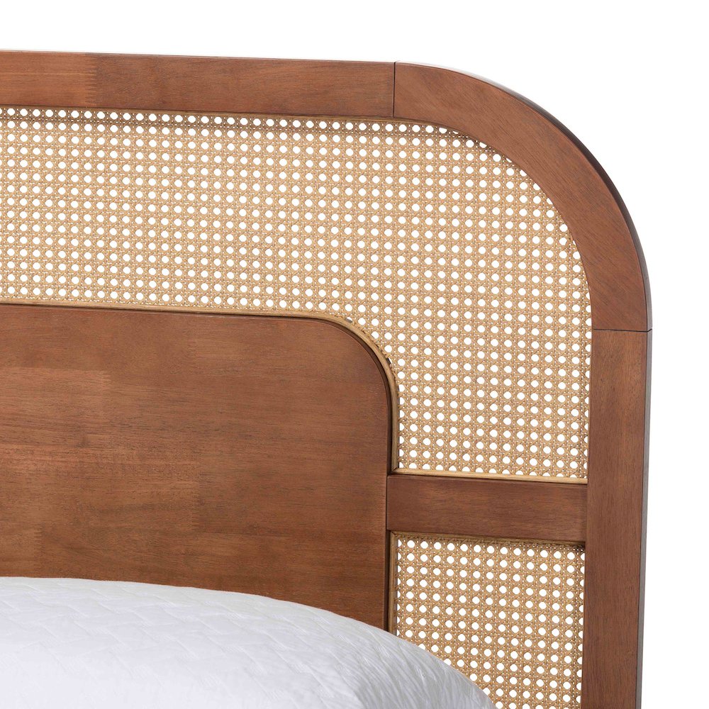 Wood Platform Bed - Low Profile Bed Frame, Decorative Rattan Weave Inlay, Queen
