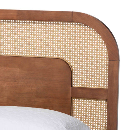 Wood Platform Bed - Low Profile Bed Frame, Decorative Rattan Weave Inlay, Queen