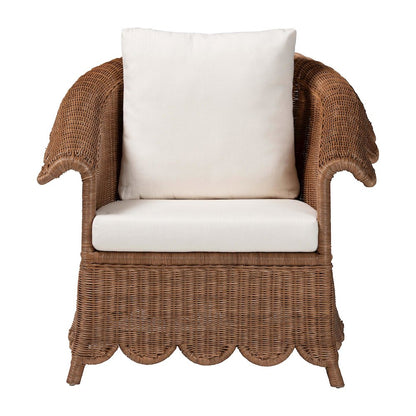 Natural Rattan Armchair - Handwoven Wicker Chair with Rolled Arms