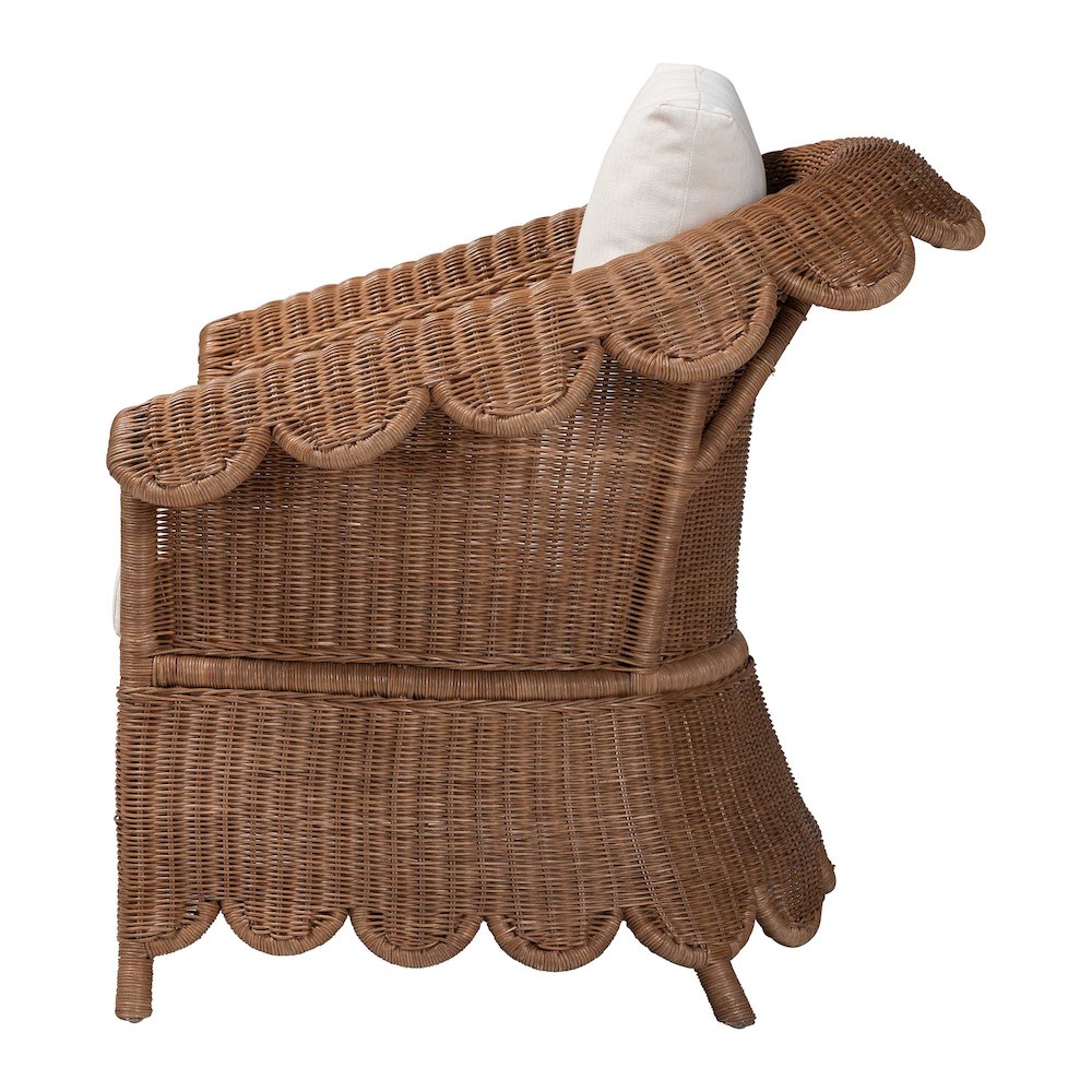 Natural Rattan Armchair - Handwoven Wicker Chair with Rolled Arms