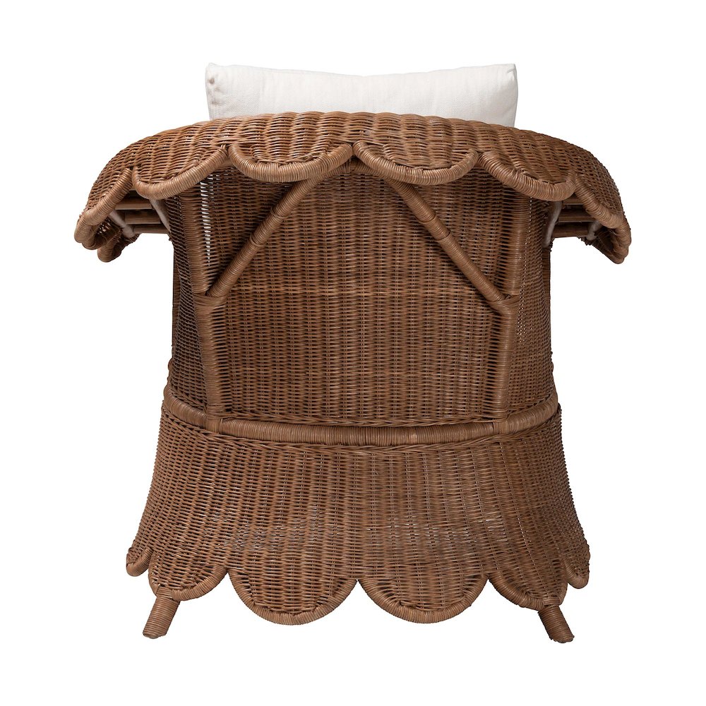 Natural Rattan Armchair - Handwoven Wicker Chair with Rolled Arms