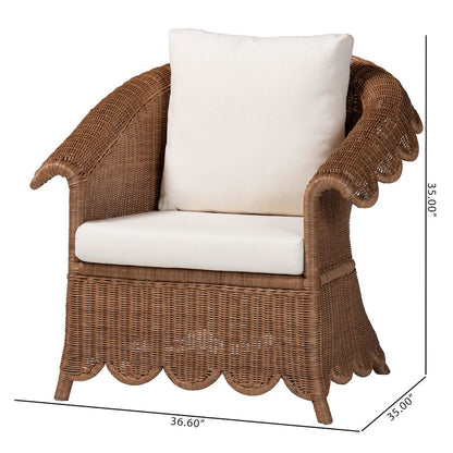 Natural Rattan Armchair - Handwoven Wicker Chair with Rolled Arms