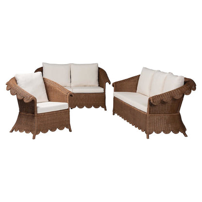 Natural Rattan 3-Piece Living Room Set - Handwoven Wicker Lounge Seating