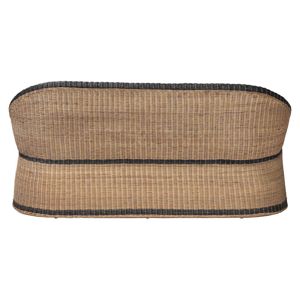 Natural Rattan Loveseat - Handwoven Wicker Sofa with Two-Tone Woven Detailing