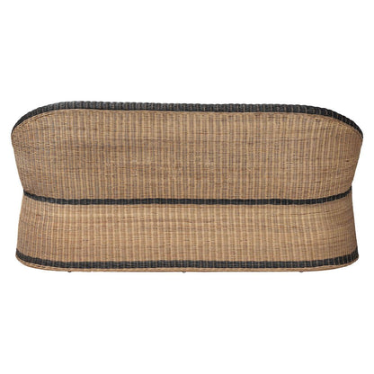 Natural Rattan Loveseat - Handwoven Wicker Sofa with Two-Tone Woven Detailing