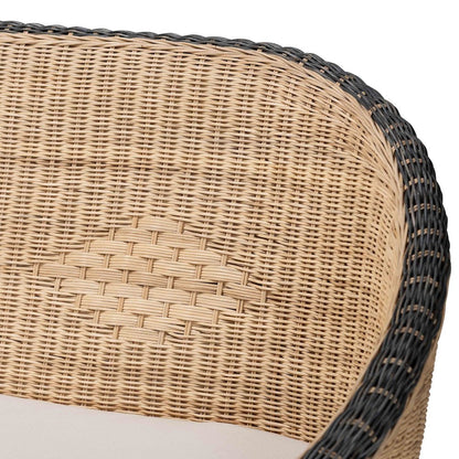 Natural Rattan Loveseat - Handwoven Wicker Sofa with Two-Tone Woven Detailing