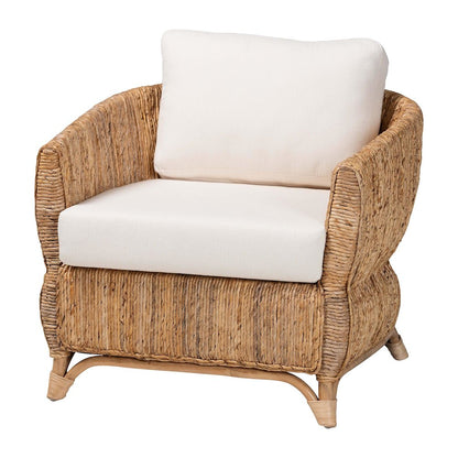 Rattan and Seagrass Armchair with Cushions - Handwoven Lounge Chair