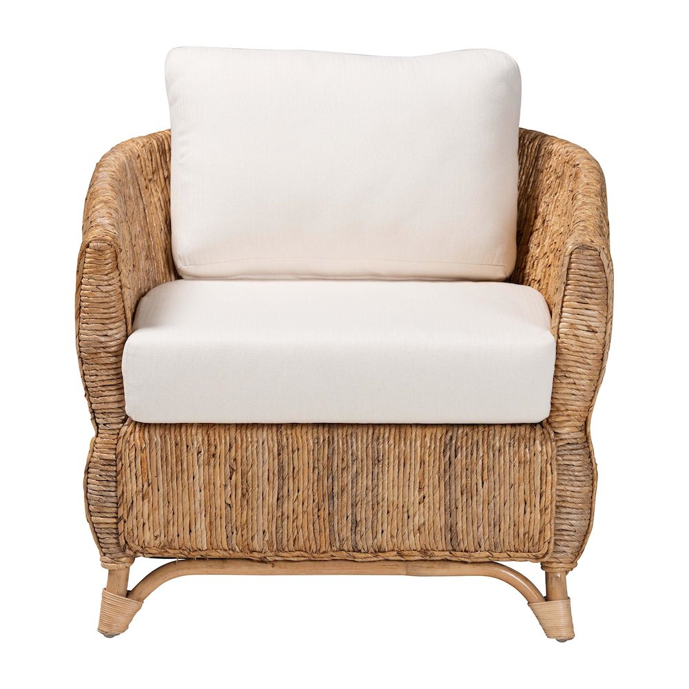 Rattan and Seagrass Armchair with Cushions - Handwoven Lounge Chair