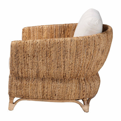 Rattan and Seagrass Armchair with Cushions - Handwoven Lounge Chair