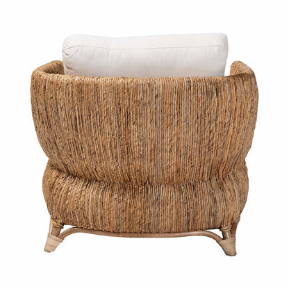 Rattan and Seagrass Armchair with Cushions - Handwoven Lounge Chair