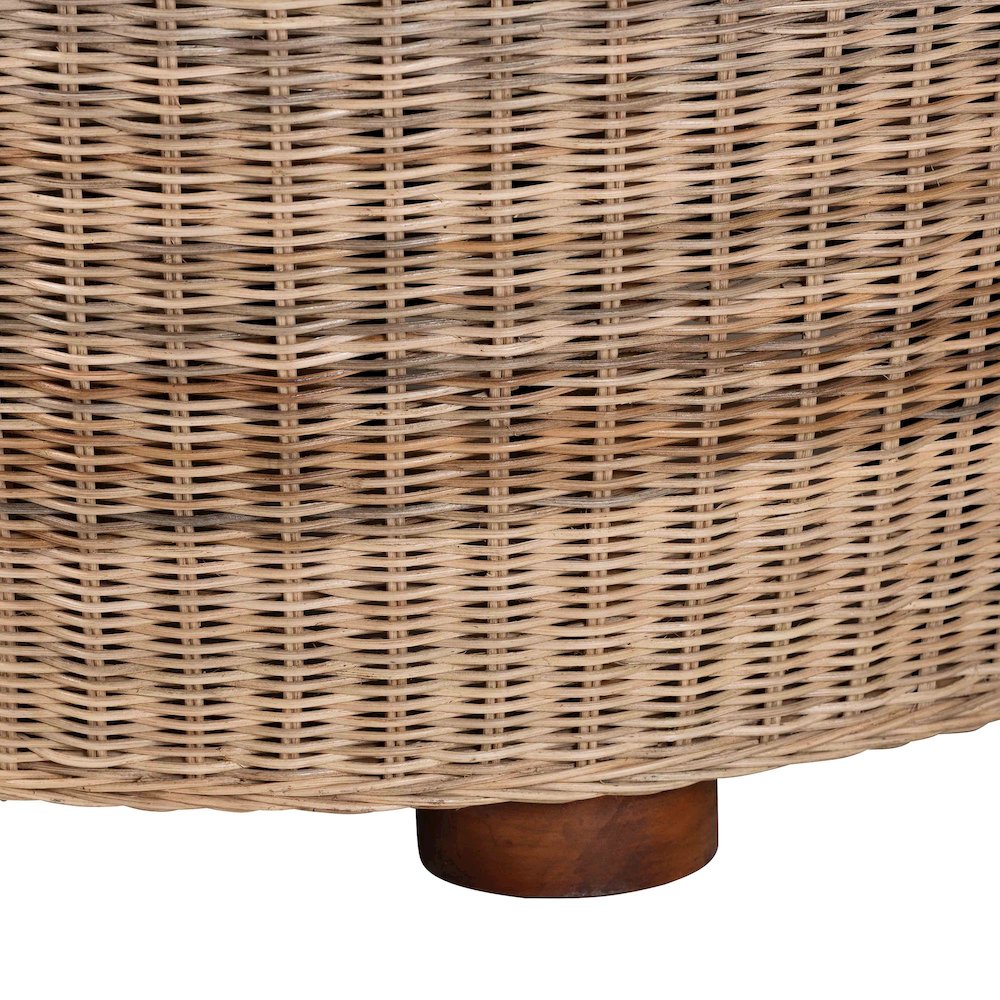 Natural Rattan Coffee Table - Handwoven Wicker Accent Table, Textured Spiral Top