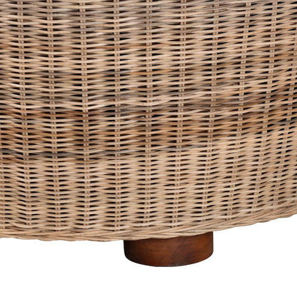 Natural Rattan Coffee Table - Handwoven Wicker Accent Table, Textured Spiral Top