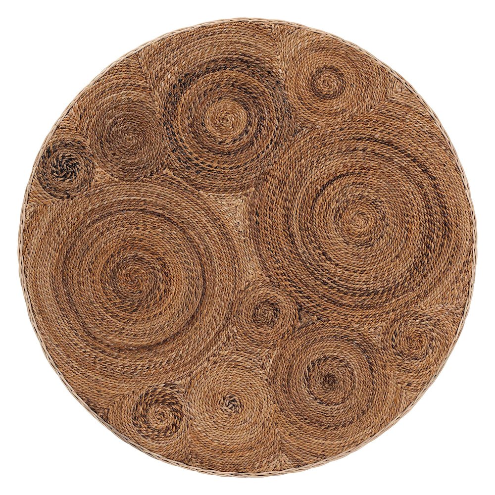 Natural Rattan Coffee Table - Handwoven Wicker Accent Table, Textured Spiral Top