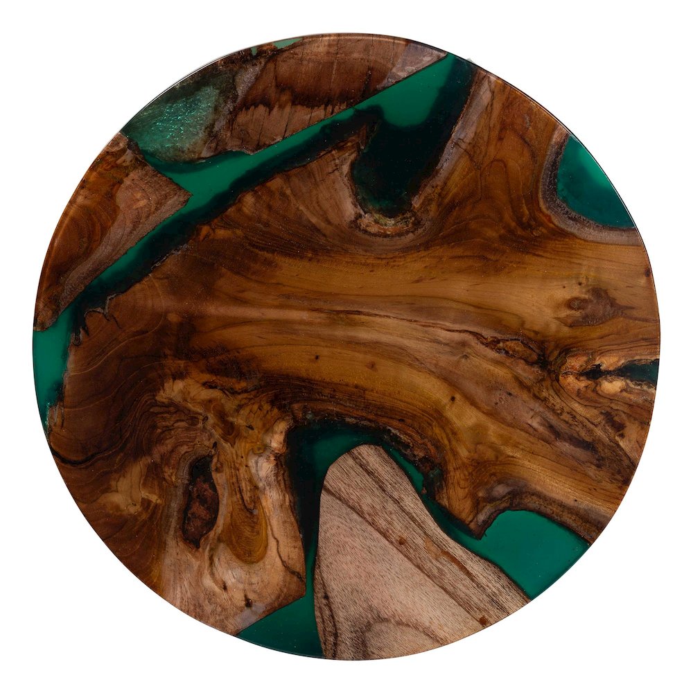 Amada Teak Wood Epoxy Resin End Table - Round Live Edge Side Table