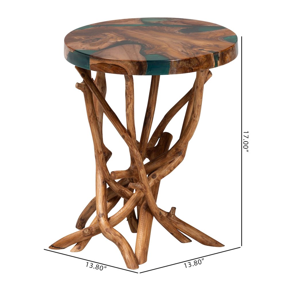 Amada Teak Wood Epoxy Resin End Table - Round Live Edge Side Table