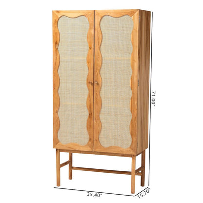 Augusto Teak Wood Cabinet - 2-Door Storage Organizer with Woven Rattan