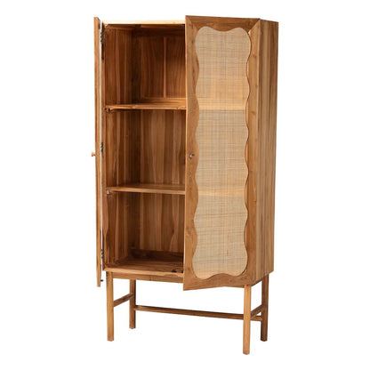Augusto Teak Wood Cabinet - 2-Door Storage Organizer with Woven Rattan