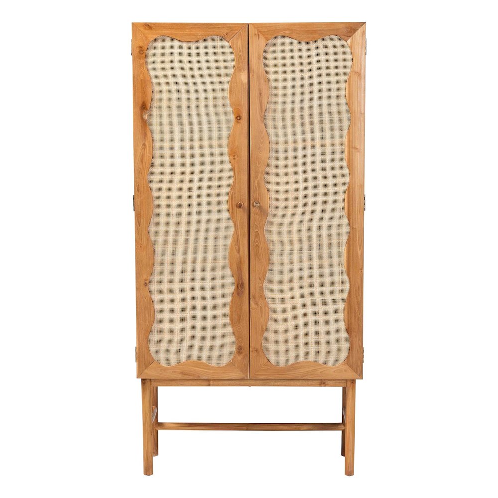 Augusto Teak Wood Cabinet - 2-Door Storage Organizer with Woven Rattan