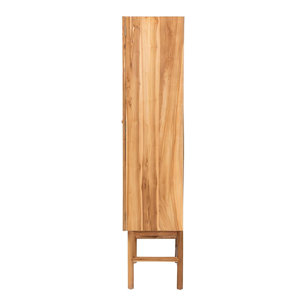 Augusto Teak Wood Cabinet - 2-Door Storage Organizer with Woven Rattan