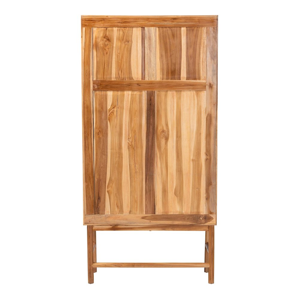 Augusto Teak Wood Cabinet - 2-Door Storage Organizer with Woven Rattan