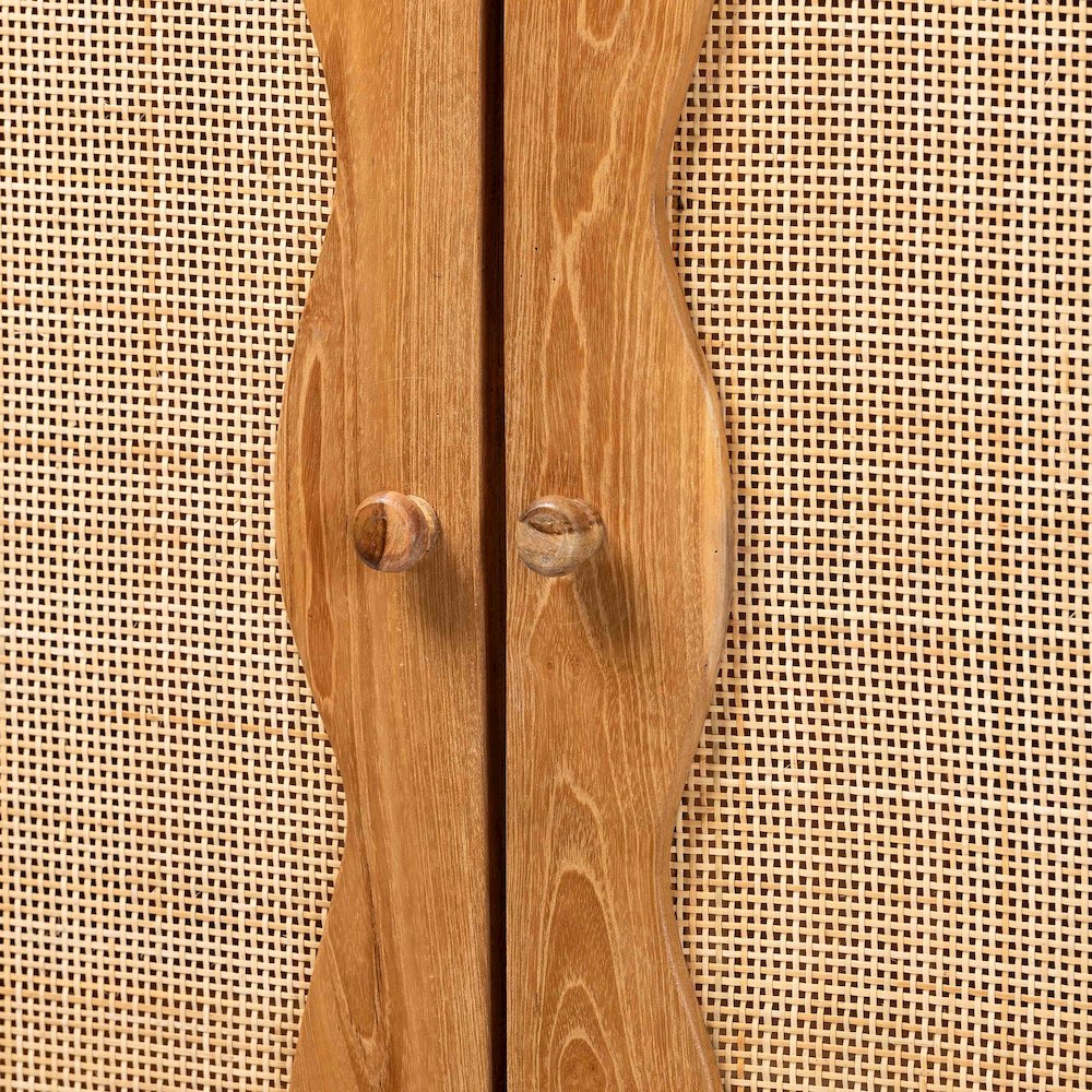 Augusto Teak Wood Cabinet - 2-Door Storage Organizer with Woven Rattan