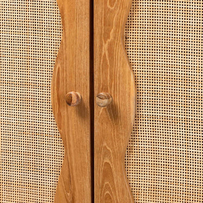 Augusto Teak Wood Cabinet - 2-Door Storage Organizer with Woven Rattan