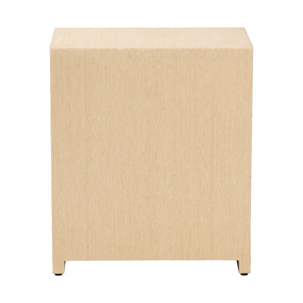 Grasscloth 1-Drawer Nightstand with Open Shelves - Woven Texture Bedside Table