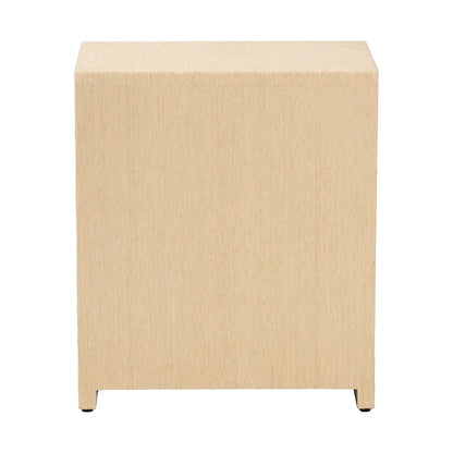 Grasscloth 1-Drawer Nightstand with Open Shelves - Woven Texture Bedside Table