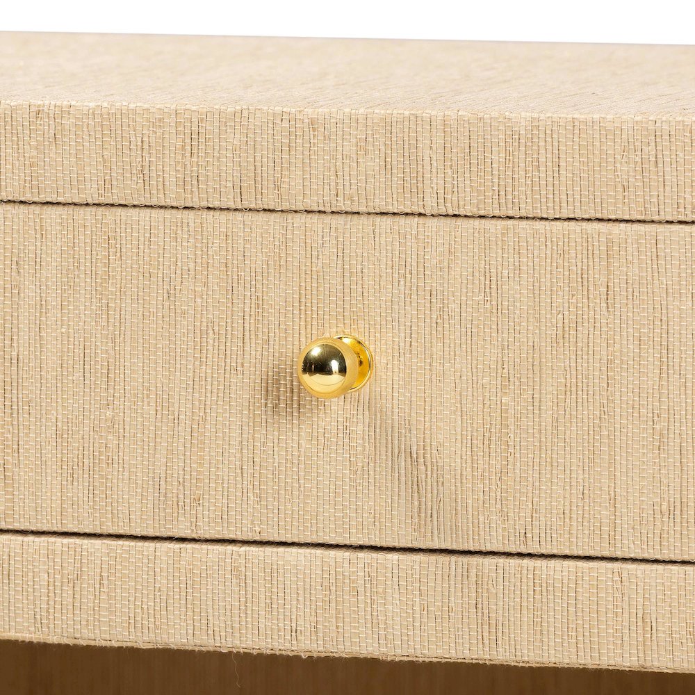 Grasscloth 1-Drawer Nightstand with Open Shelves - Woven Texture Bedside Table