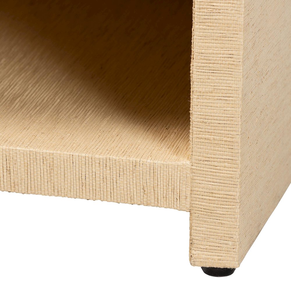 Grasscloth 1-Drawer Nightstand with Open Shelves - Woven Texture Bedside Table